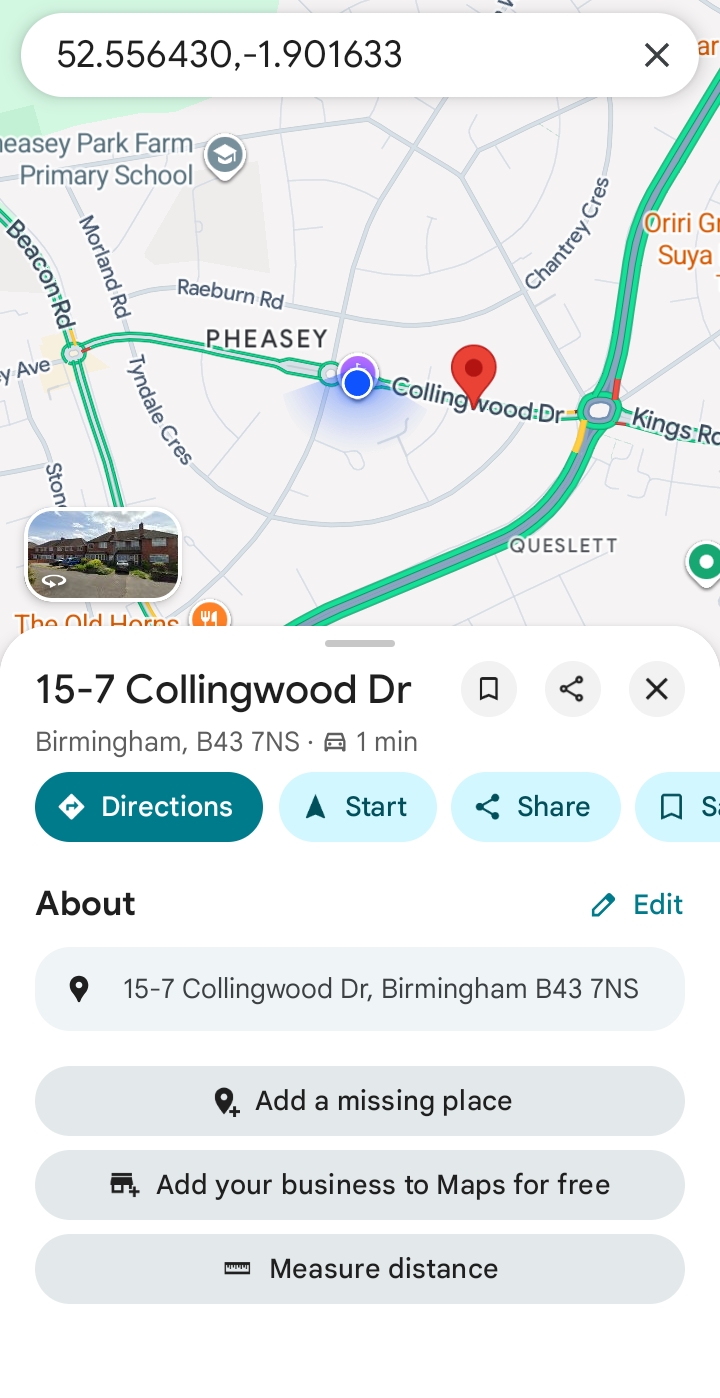 Google Maps example showing latitude and longitude